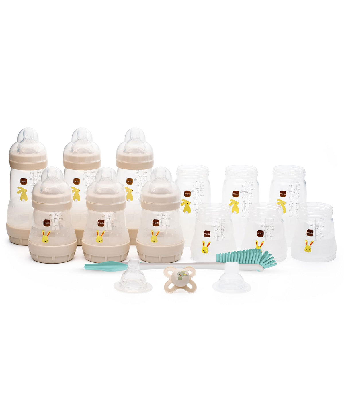 Mam Bottle Feeding MAM Baby Easy Start Anti-Colic Self Sterilising Newborn Bottles 17 Piece Set With Bottle Brush - Matt Taupe