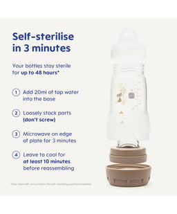 Mam Bottle Feeding MAM Baby Easy Start Anti-Colic Self Sterilising Newborn Bottles 17 Piece Set With Bottle Brush - Matt Taupe