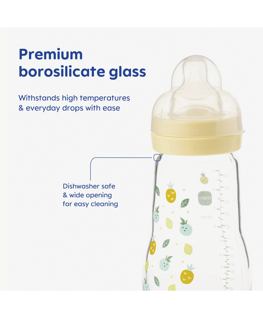 Mam Bottle Feeding MAM Feel Good Glass Bottle 170ml (2 Pack) - Yellow