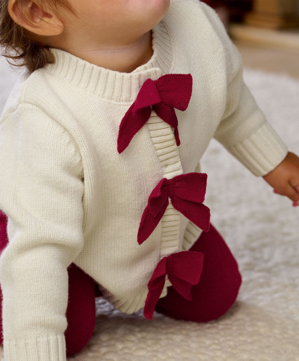 Mamas &amp; Papas 2pc Set Red Bow Knitted Cardigan &amp; Leggings Set