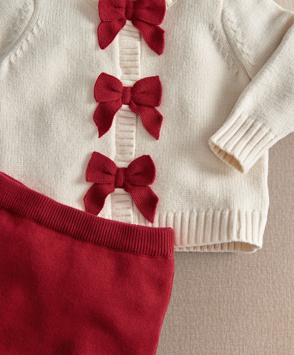 Mamas &amp; Papas 2pc Set Red Bow Knitted Cardigan &amp; Leggings Set