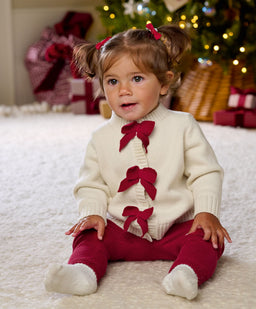 Mamas & Papas 2pc Set Red Bow Knitted Cardigan & Leggings Set