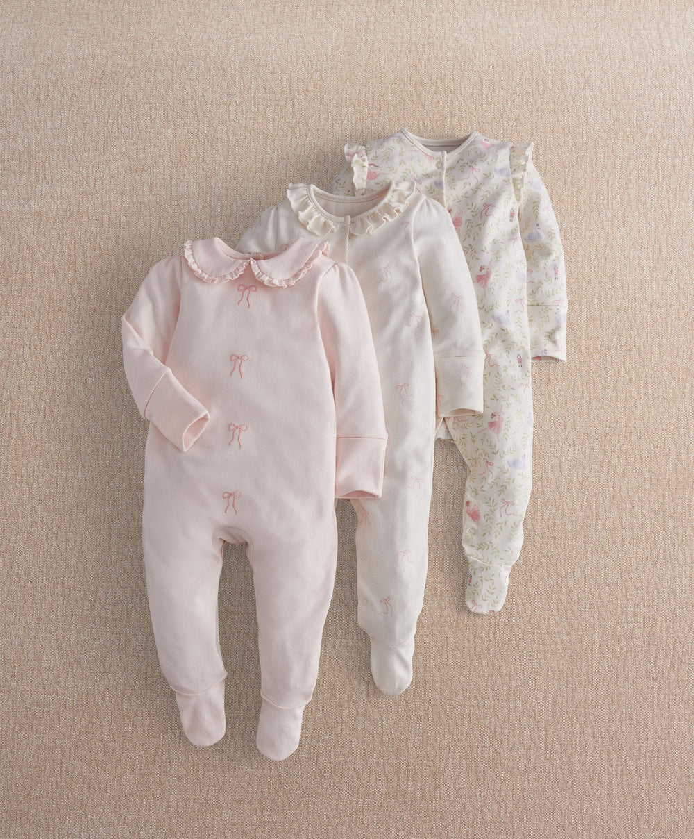 Mamas &amp; Papas All-in-Ones &amp; Bodysuits Bow Velcro Sleepsuit (Pack of 3)