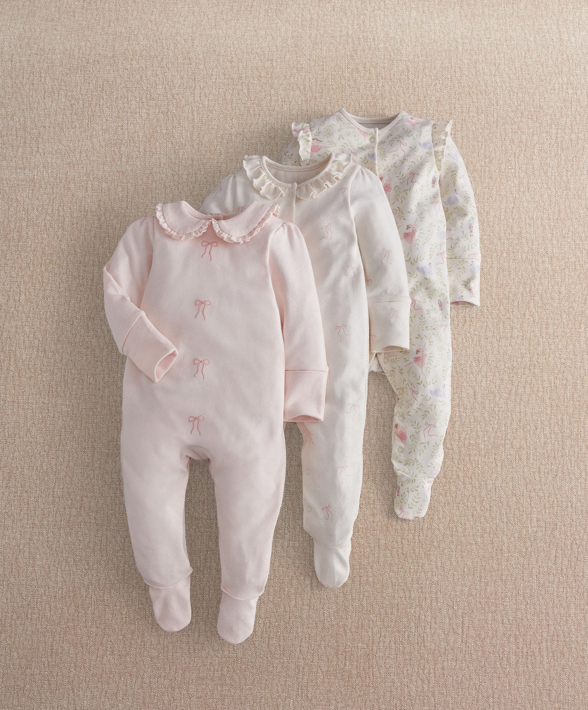 Mamas & Papas All-in-Ones & Bodysuits Bow Velcro Sleepsuit (Pack of 3)
