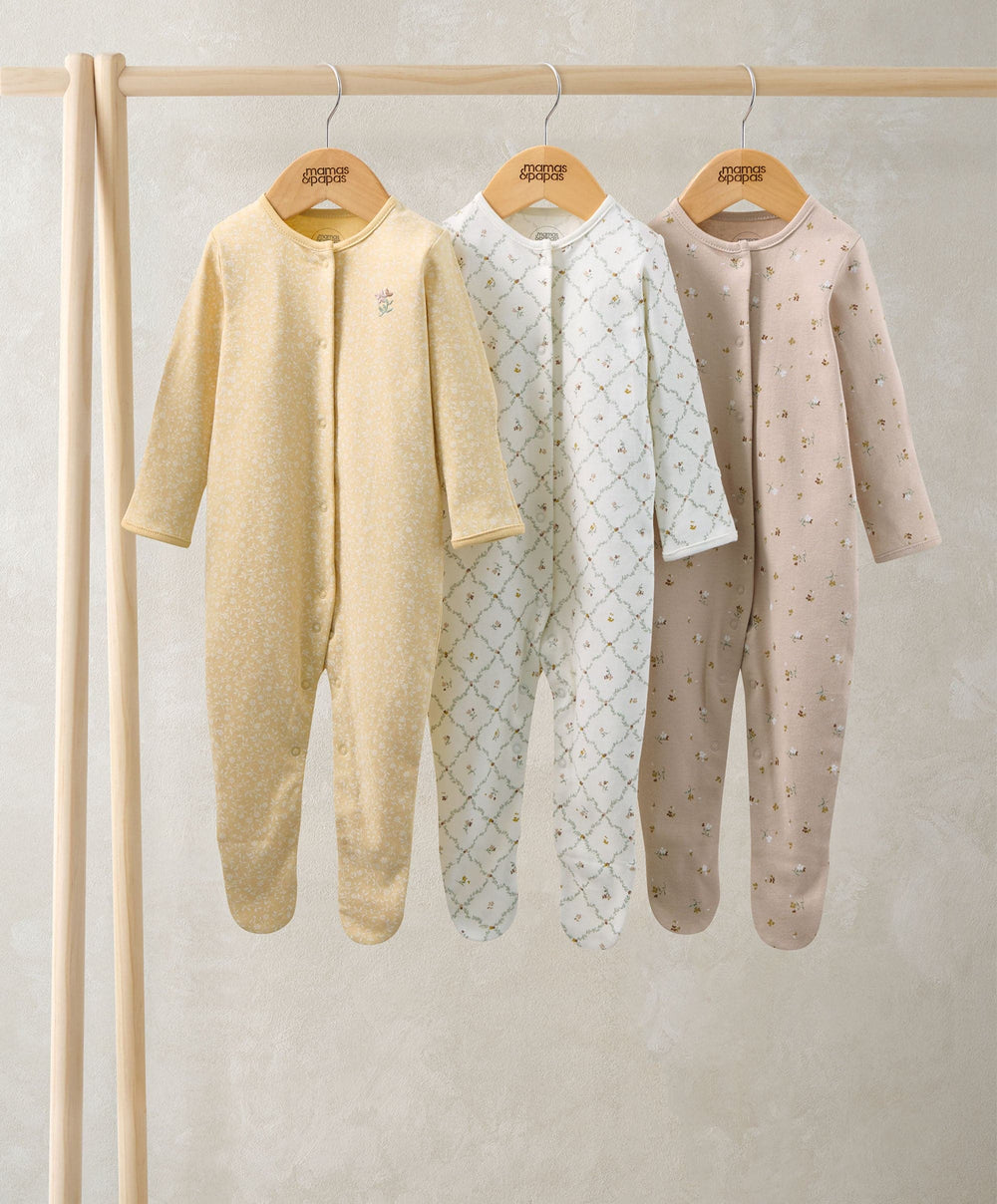 Mamas &amp; Papas All-in-Ones &amp; Bodysuits Heritage Floral Sleepsuits (Pack of 3)