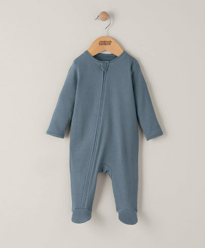 Mamas & Papas All-in-Ones & Bodysuits Organic Cotton Ribbed Sleepsuit - Petrol Blue