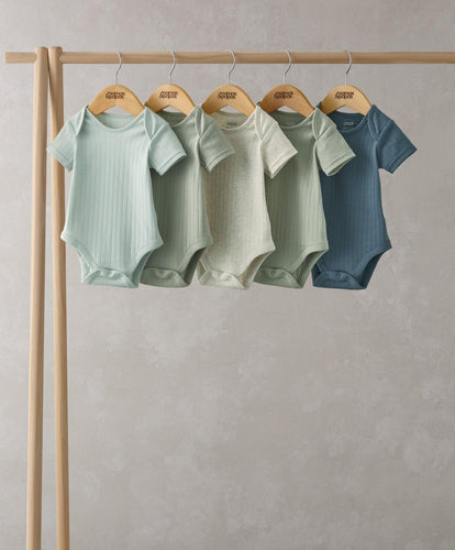 Mamas & Papas All-in-Ones & Bodysuits Ribbed Short-Sleeve Bodysuits (Set of 5)  - Blue
