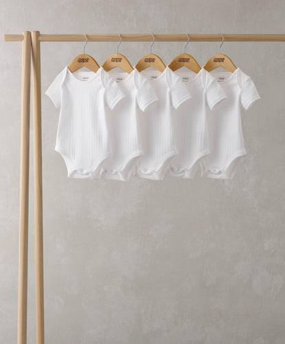 Mamas & Papas All-in-Ones & Bodysuits Ribbed Shortsleeved Bodysuits (Set of 5) - White