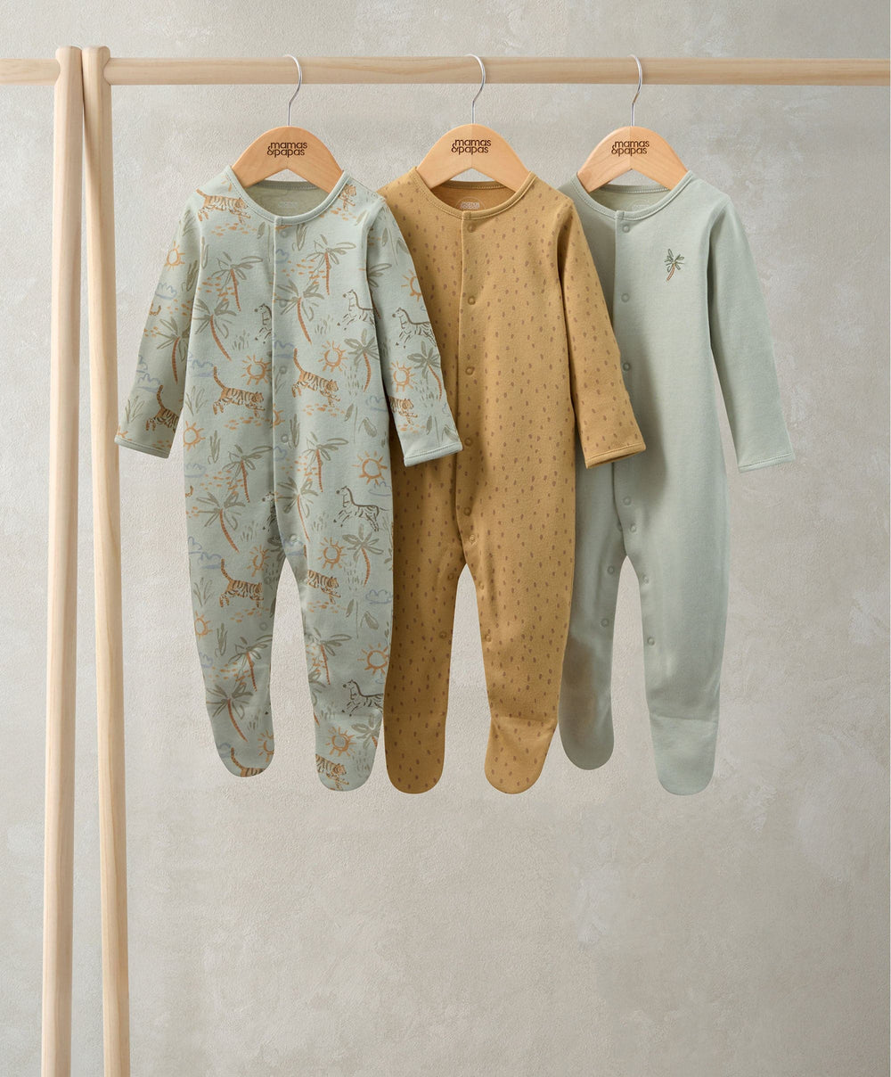 Mamas &amp; Papas All-in-Ones &amp; Bodysuits Safari Sleepsuits (Pack of 3)