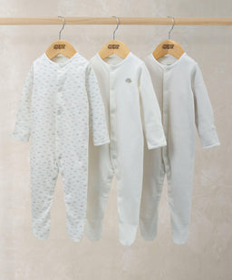 Mamas & Papas All-in-Ones & Bodysuits Sleepsuits (Pack of 3) - Cloud Stripe & Placement Prints