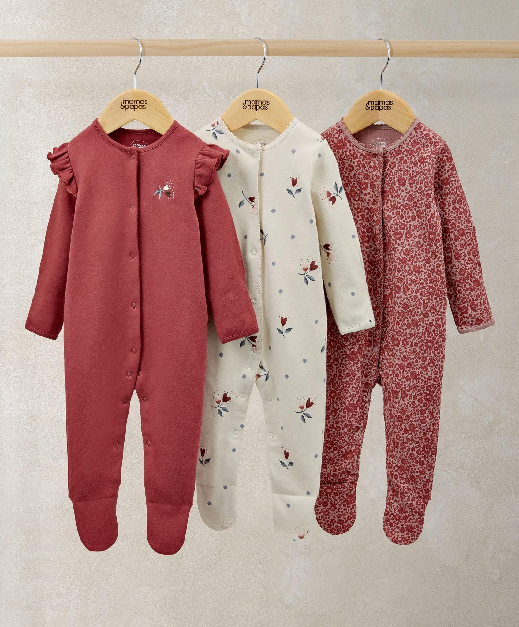 Sleepsuits (Pack of 3) Floral Nostalgic – Mamas Papas UK