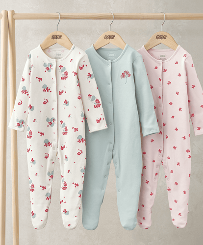 Mamas & Papas All-in-Ones & Bodysuits Sleepsuits (Pack of 3) - Geranium Print