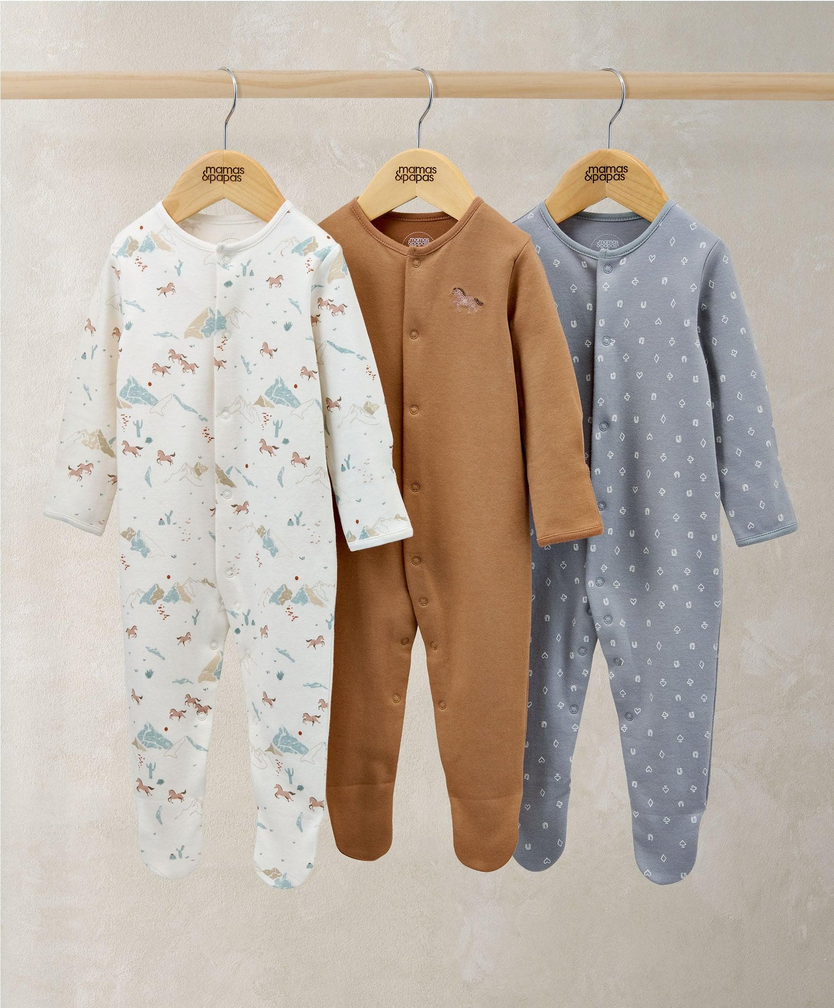 Sleepsuits (Pack of 3) Rodeo Cards Horse – Mamas Papas UK