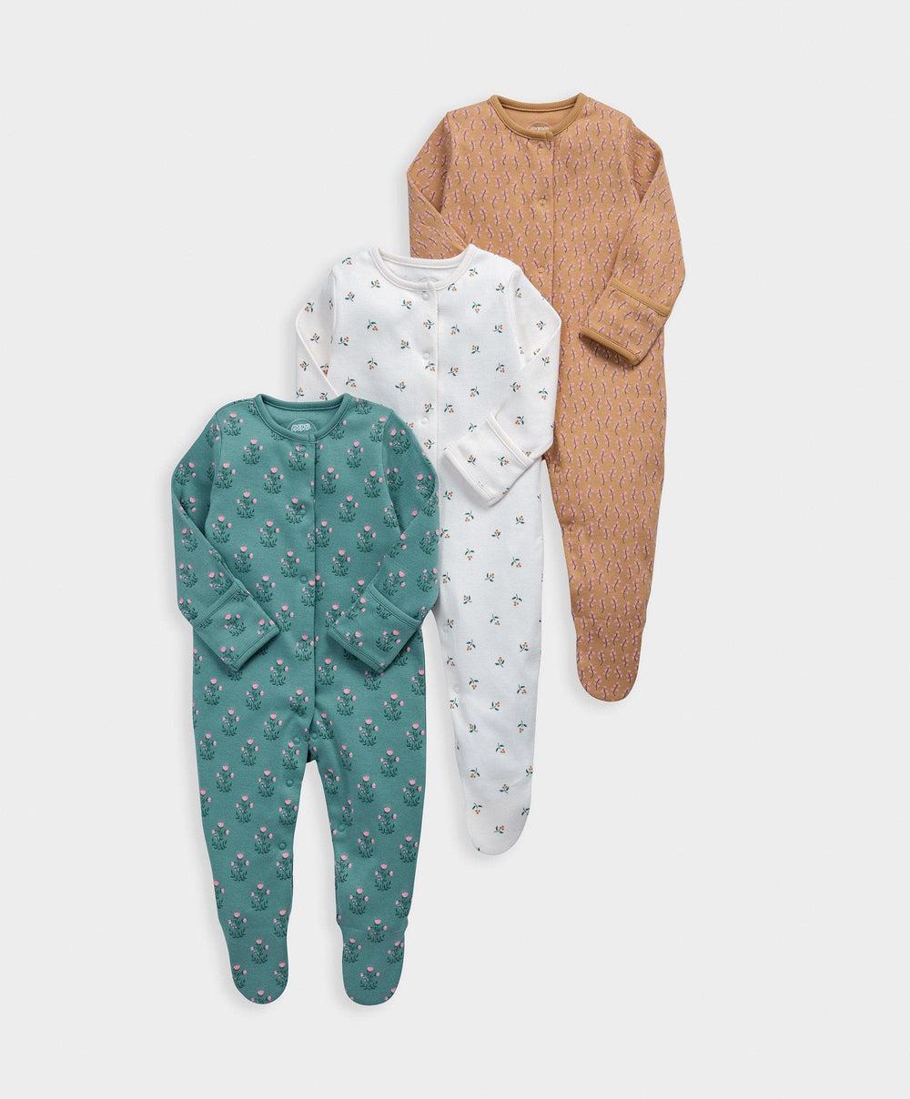 Mamas &amp; Papas All-in-Ones &amp; Bodysuits Tiled Floral Sleepsuits (Pack of 3)