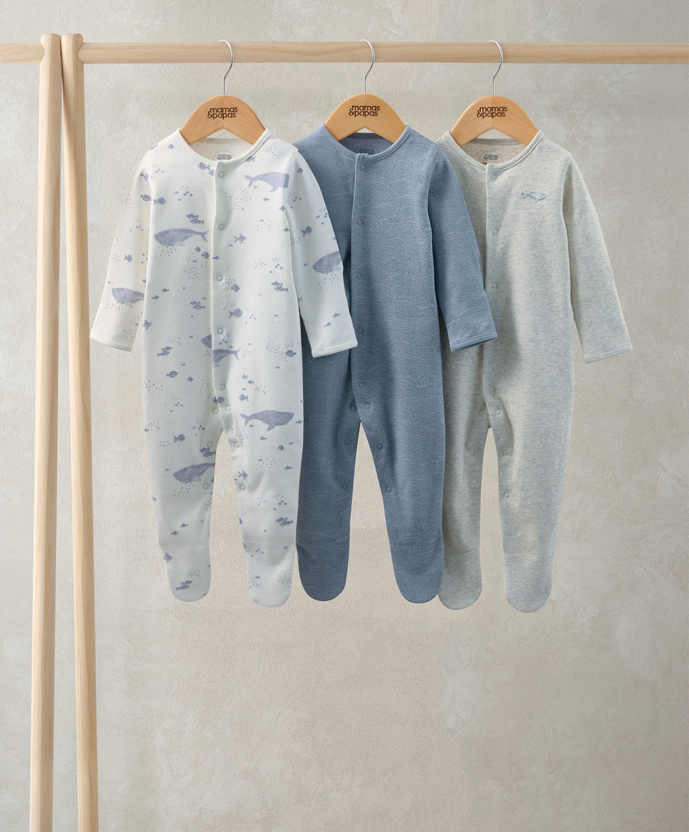 Mamas &amp; Papas All-in-Ones &amp; Bodysuits Whale Sleepsuits (Pack of 3)