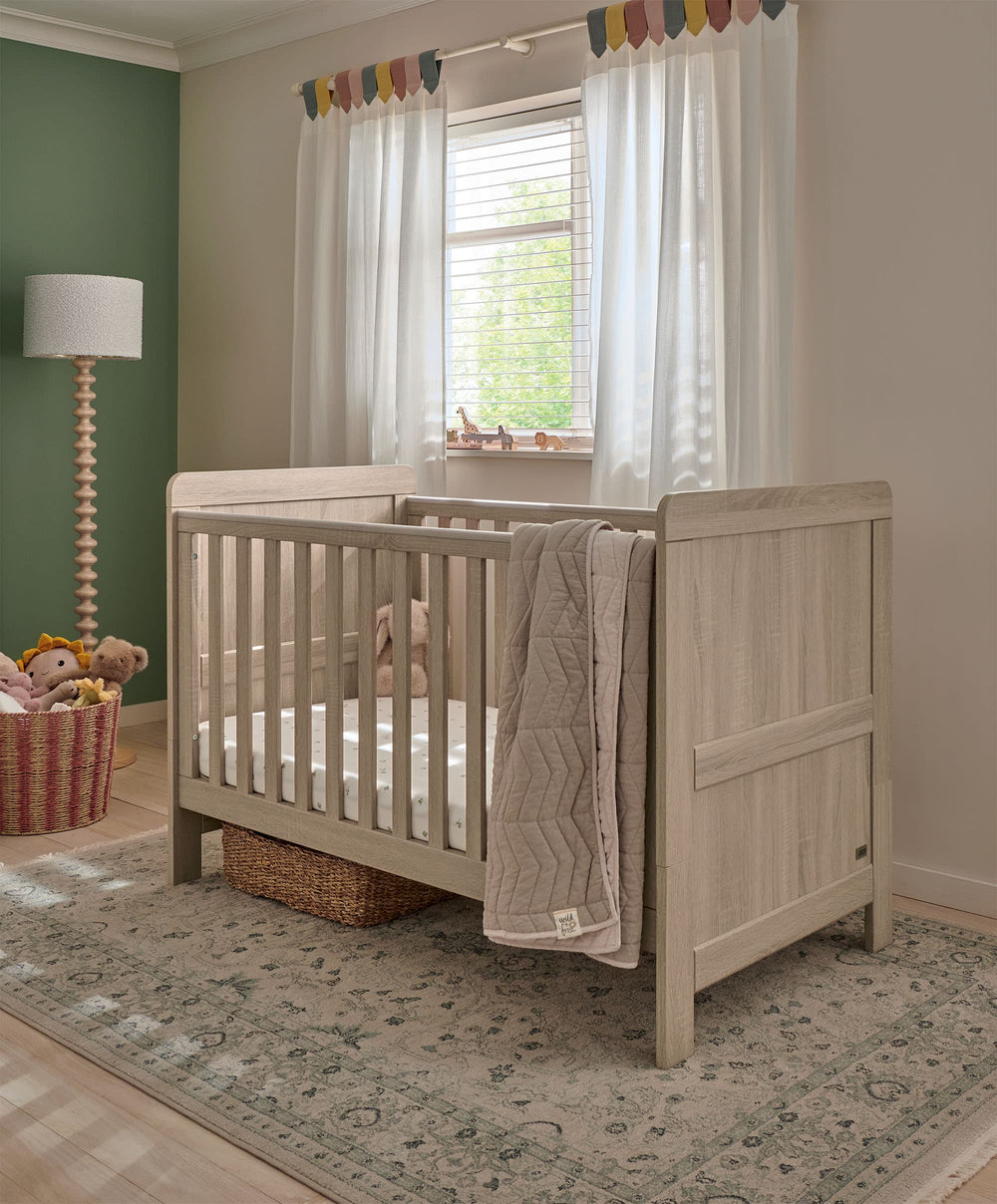 Mamas &amp; Papas Atlas Nursery Furniture Set &amp; Essential Airflow Pocket Spring Cotbed Mattress Bundle - Light Oak