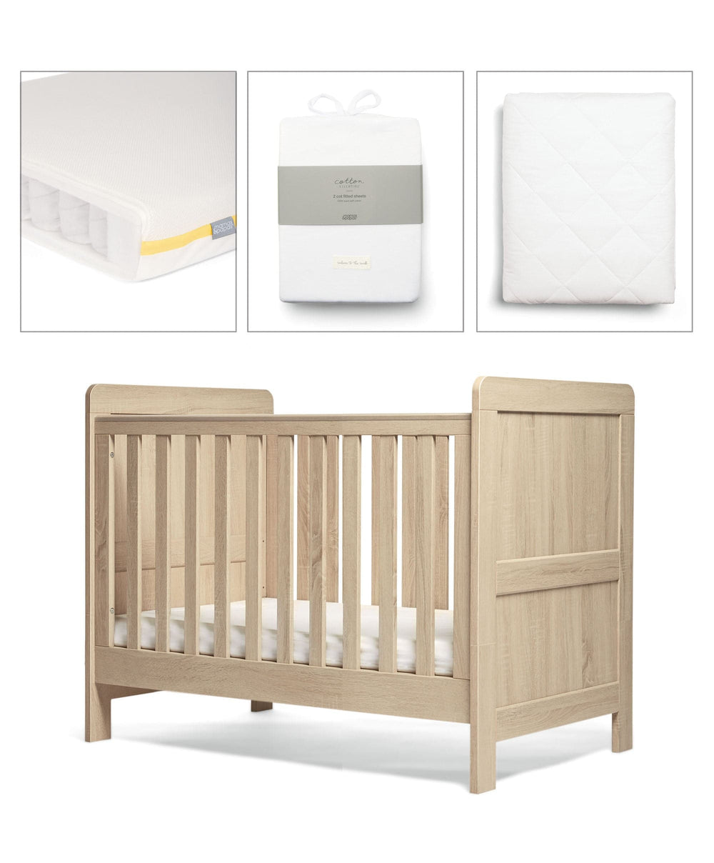 Mamas &amp; Papas Atlas Small Bundle with Essential Airflow Pocket Spring Mattress (4 Piece) - Light Oak