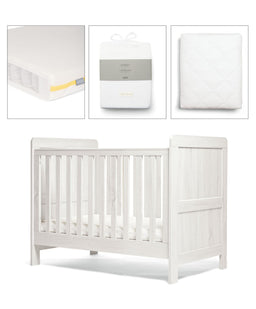 Mamas & Papas Atlas Small Cotbed Bundle with Essential Airflow Pocket Spring Mattress (4 Piece) - White