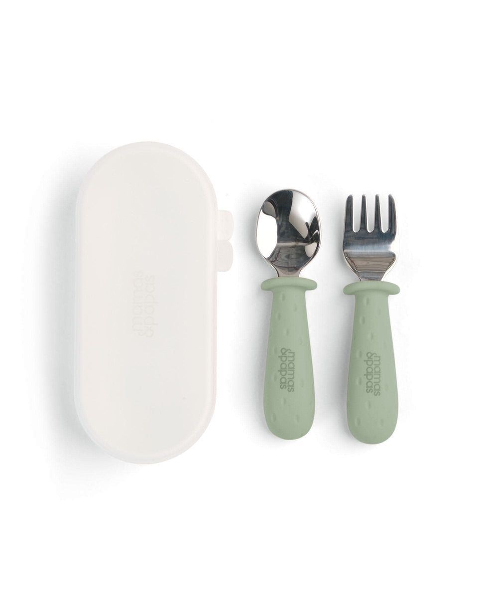 Mamas &amp; Papas Baby Weaning Cutlery Set &amp; Case - Eucalyptus