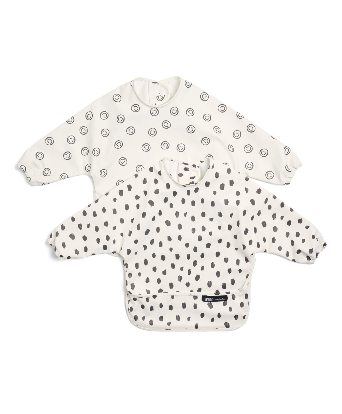 Mamas & Papas Baby Weaning Mamas & Papas X Another Fox 2PK Long Sleeved Bibs - Faces/Cheetah Spot