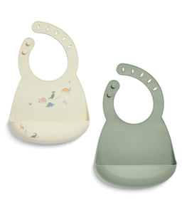 Mamas & Papas Baby Weaning Silicone Bibs (2 Pack) - Dino Teal