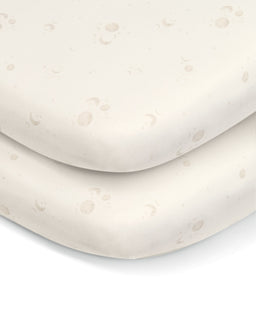 Mamas & Papas Bedside Sleeping Lua 2 Bedside Crib Bundle with Cosmic Sheets & Mattress Protector - Thyme