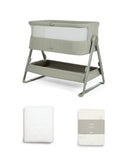 Mamas & Papas Bedside Sleeping Lua 2 Bedside Crib Bundle with Cosmic Sheets & Mattress Protector - Thyme