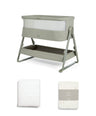 Mamas & Papas Bedside Sleeping Lua 2 Bedside Crib Bundle with Cosmic Sheets & Mattress Protector - Thyme