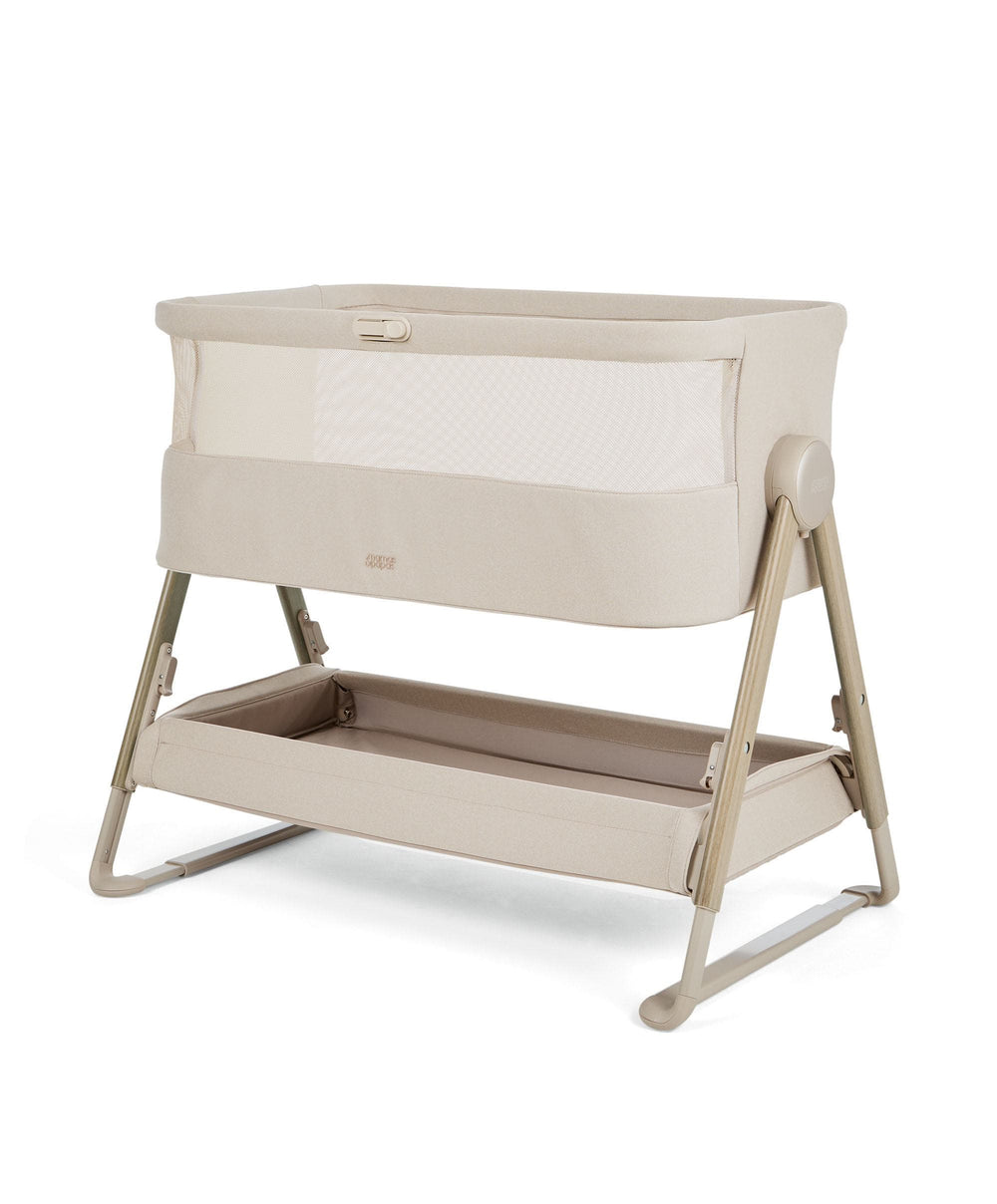 Mamas &amp; Papas Bedside Sleeping Lua 2 Bedside Crib Bundle with Oat Sheets &amp; Mattress Protector - Sand