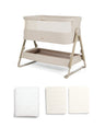 Mamas & Papas Bedside Sleeping Lua 2 Bedside Crib Bundle with Oat Sheets & Mattress Protector - Sand