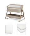 Mamas & Papas Bedside Sleeping Lua 2 Bedside Crib Bundle with White Sheets & Mattress Protector - Mocha