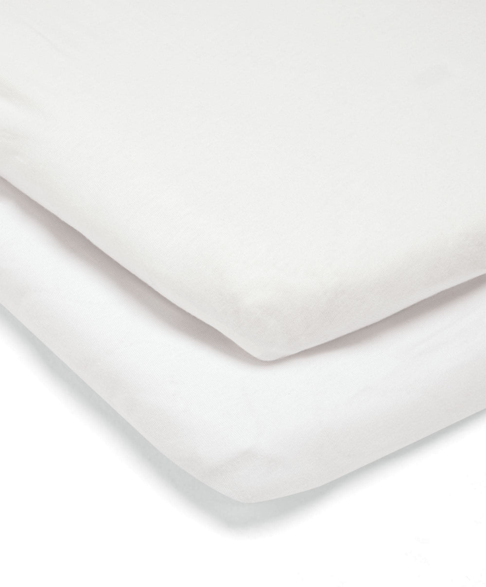 Mamas &amp; Papas Bedside Sleeping Lua 2 Bedside Crib Bundle with White Sheets &amp; Mattress Protector - Mocha
