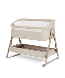 Mamas & Papas Bedside Sleeping Lua 2 Bedside Crib Bundle with White Sheets & Mattress Protector - Sand