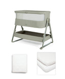 Mamas & Papas Bedside Sleeping Lua 2 Bedside Crib Bundle with White Sheets & Mattress Protector - Thyme