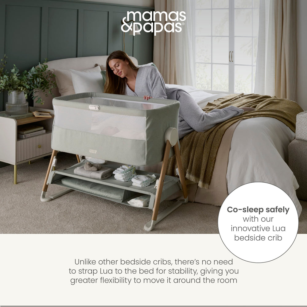Mamas &amp; Papas Bedside Sleeping Lua Bedside Crib - Grey