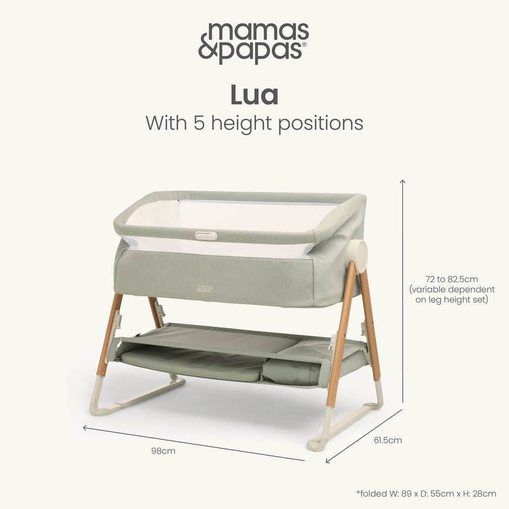 Mamas &amp; Papas Bedside Sleeping Lua Bedside Crib - Sage