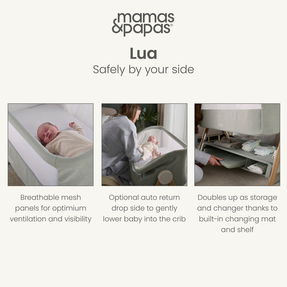 Mamas &amp; Papas Bedside Sleeping Lua Bedside Crib - Sage