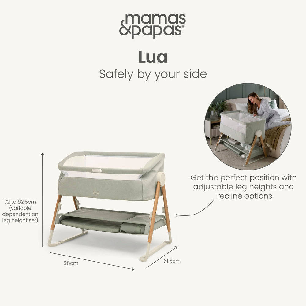 Mamas &amp; Papas Bedside Sleeping Lua Bedside Crib - Sage