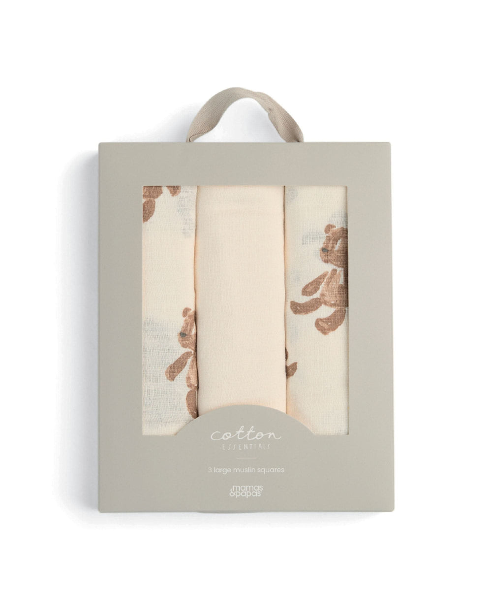 Mamas &amp; Papas Bibs &amp; Muslins Large Muslin Squares (3 Pack) - Brown Bear