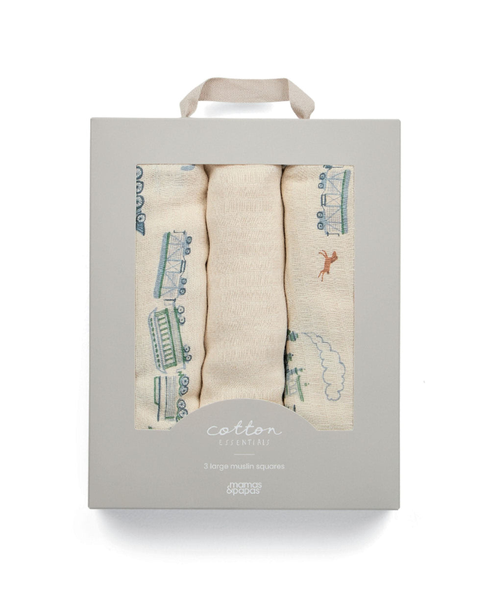 Mamas &amp; Papas Bibs &amp; Muslins Large Muslin Squares (3 Pack) - Train