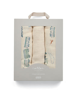 Mamas & Papas Bibs & Muslins Large Muslin Squares (3 Pack) - Train