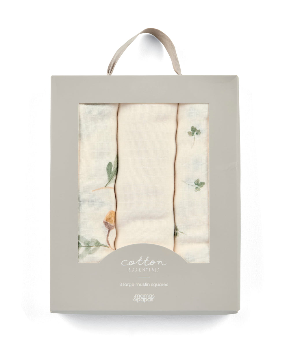 Mamas &amp; Papas Bibs &amp; Muslins Large Muslin Squares (Pack of 3) - Acorn/Clover