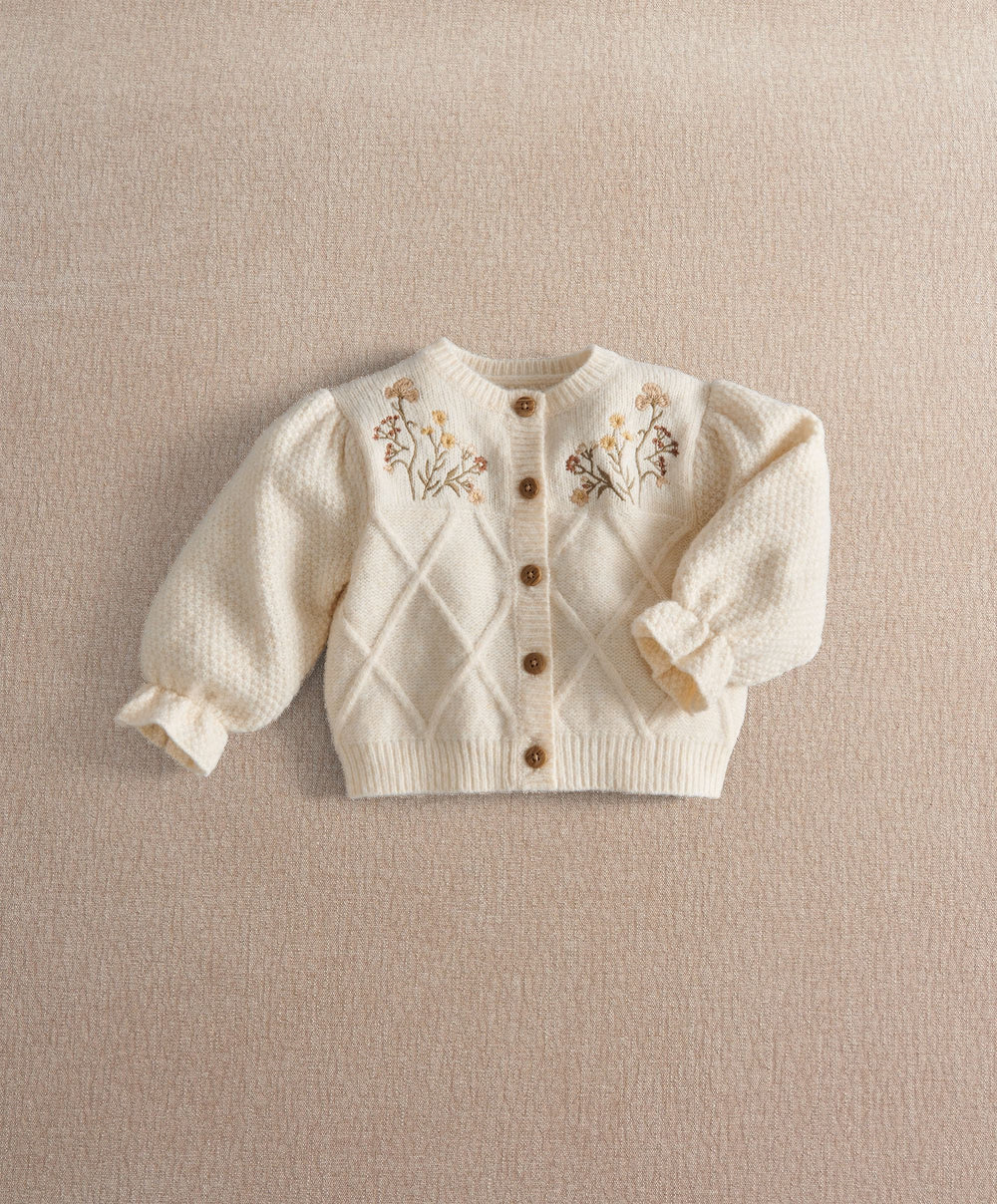 Mamas &amp; Papas Cardigan Cable Knit &amp; Floral Embroidered Cardigan
