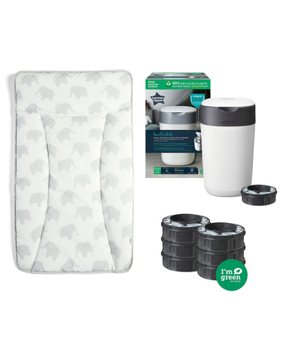 Mamas & Papas Changing Mats Elephant Family Changing Mat Bundle with Tommee Tippee Nappy Bin & Cassettes