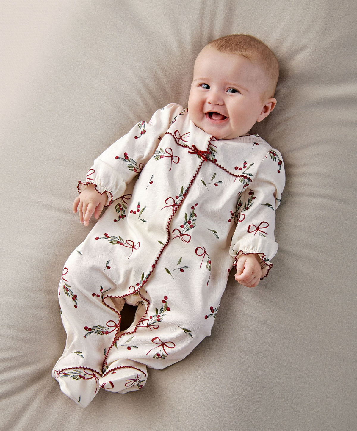 Mamas & Papas Christmas Berry Bow Print All In One