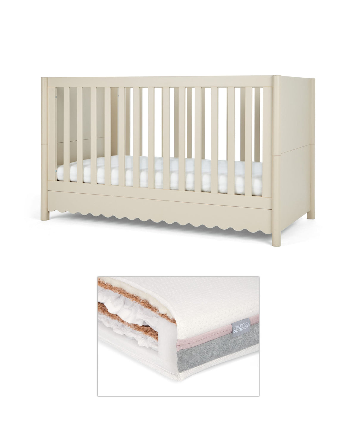 Mamas & Papas Cotbed Bundles Eryn Cotbed with Luxury Hybrid Twin Cotbed Mattress - Cashmere