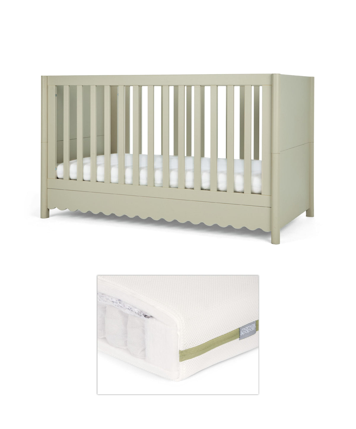 Mamas & Papas Cotbed Bundles Eryn Cotbed with Premium Pocket Spring Cotbed Mattress - Willow Green