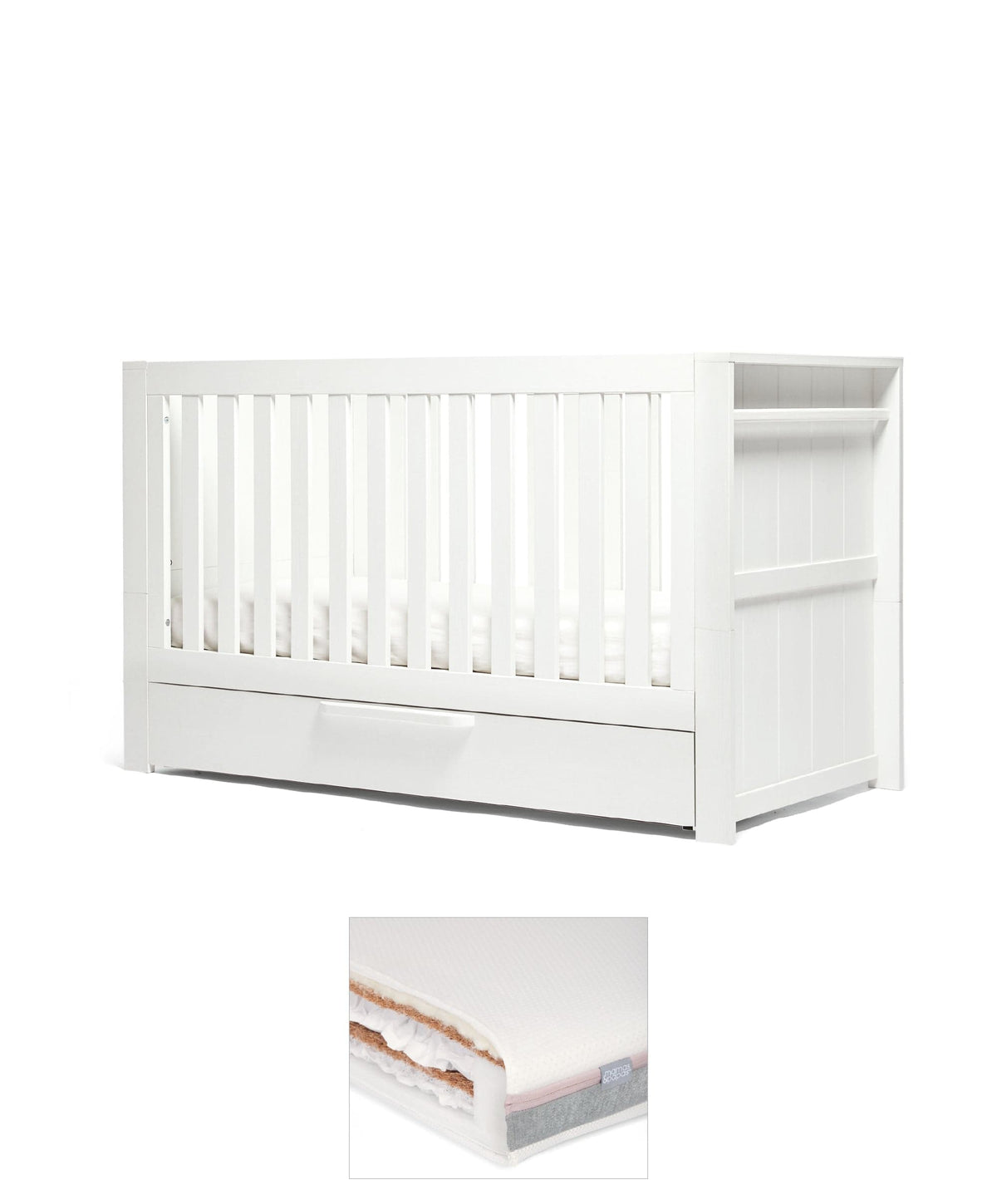Mamas & Papas Cotbed Bundles Franklin Cotbed & Luxury Hybrid Twin Mattress Bundle - White Wash