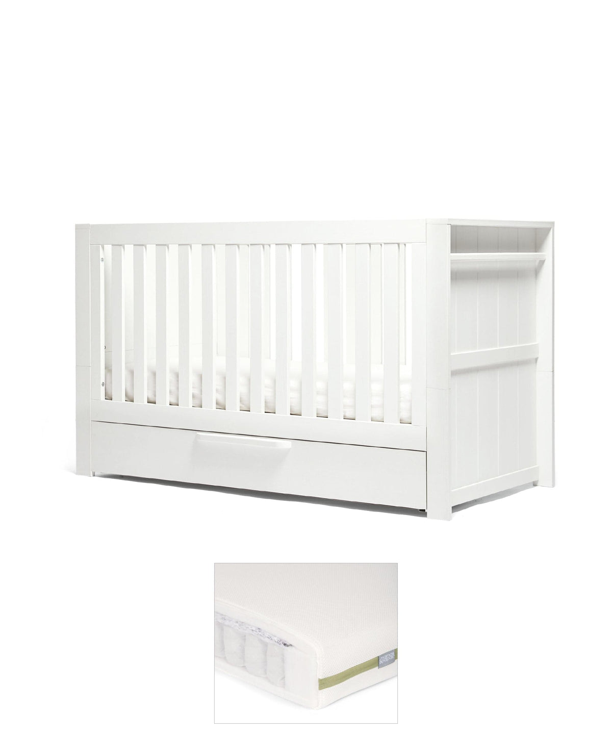 Mamas & Papas Cotbed Bundles Franklin Cotbed & Premium Pocket Spring Mattress Bundle - White Wash
