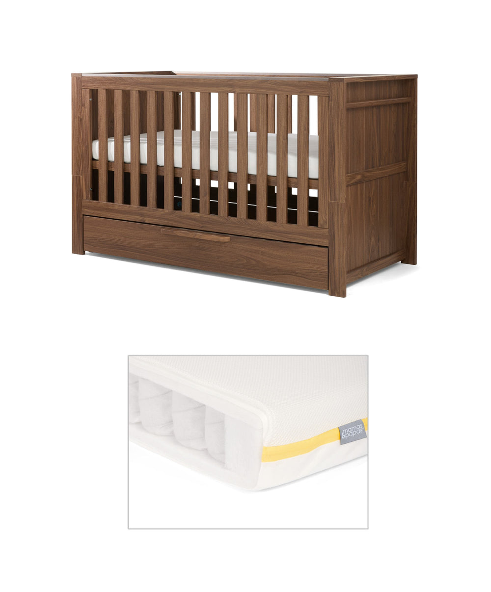 Mamas &amp; Papas Cotbed Bundles Franklin Cotbed with Signature Airflow Pocket Spring Cotbed Mattress - Walnut